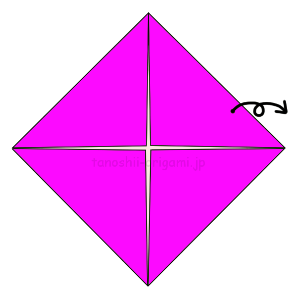 1.折り紙の4つの角を真ん中に向けて折り、開く-3