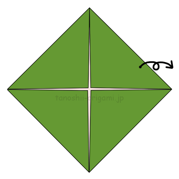 1.折り紙の4つの角を真ん中に向けて折り、開く
