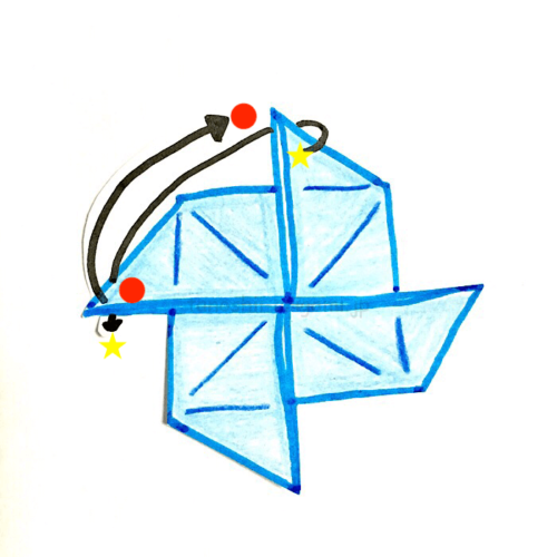 10.星マークを上に折り、丸マークは裏側に向けて折る