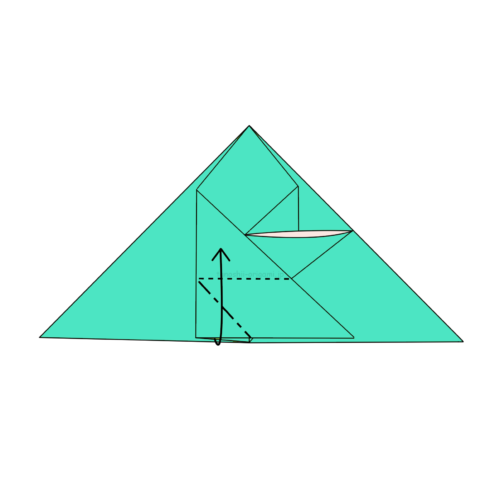 12.角の部分に斜めに折り線をつけて上に開いてつぶすように折る-2