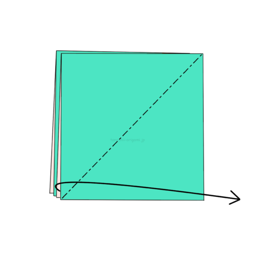 3-1.斜めに折り線をつけ、開いてつぶすように折る-4