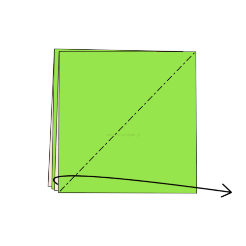 3-1.斜めに折り線をつけ、開いてつぶすように折る-3
