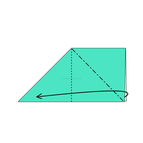 5.反対側も斜めに折り線をつけて、開いてつぶすように折る-4