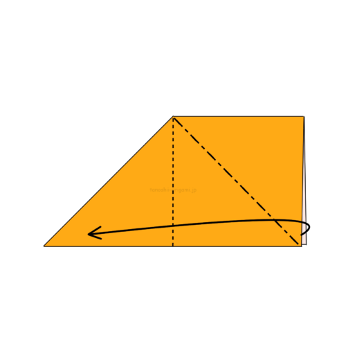 5.反対側も斜めに折り線をつけて、開いてつぶすように折る-2