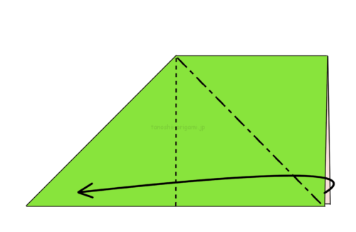 5.反対側も斜めに折り線をつけて、開いてつぶすように折る-3