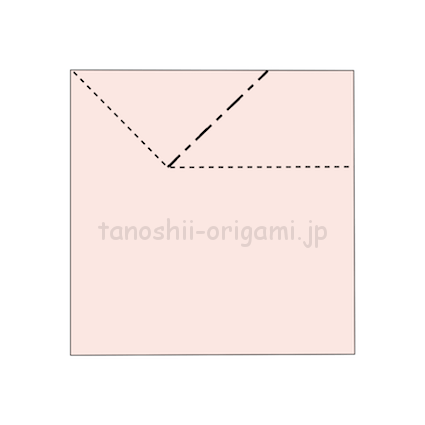 1.縦横3等分した折り線と斜めの折り線をつけ、折り線に合わせて折る