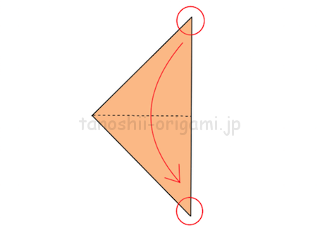 2.角と角が重なるように半分に折る