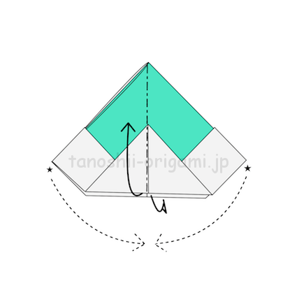 7.★を重ねるように開きながら三角の下の部分をめくるように上に折る-2