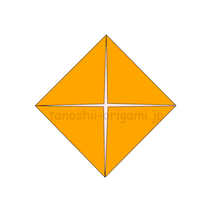 1.折り紙の4つの角を真ん中にあわせて折る。