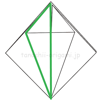10-1左半分(緑色の部分)を反対側に折る。
