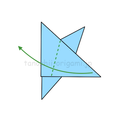 12.上の2つの角の間と下の角を結ぶ点線の部分で折る。