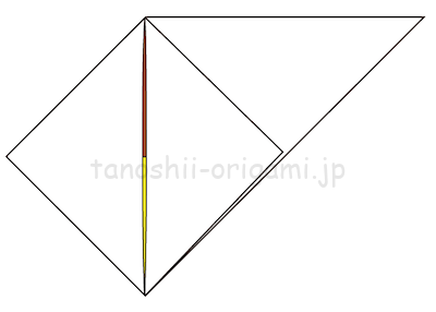 7-3折り線に合わせて開いて潰すように折る。