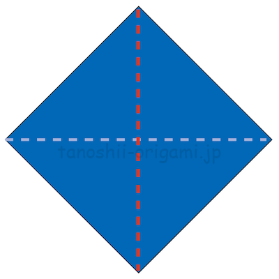 2.折り紙の白い面が表にくるように三角に折る。